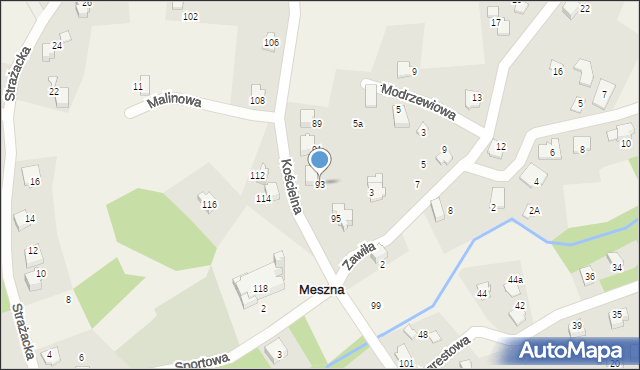 Meszna, Kościelna, 93, mapa Meszna