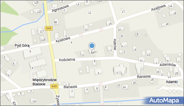 Międzybrodzie Bialskie, Kościelna, 5A, mapa Międzybrodzie Bialskie