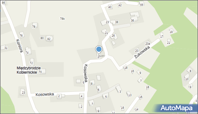 Międzybrodzie Bialskie, Kosowska, 17, mapa Międzybrodzie Bialskie