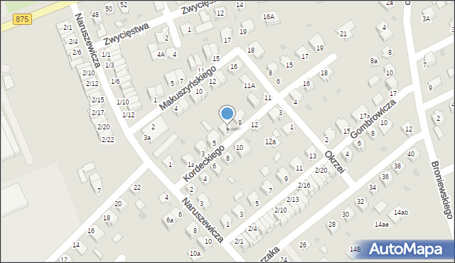 Mielec, Kordeckiego Augustyna, ks., 7, mapa Mielca