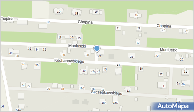 Milanówek, Kochanowskiego Jana, 26A, mapa Milanówek