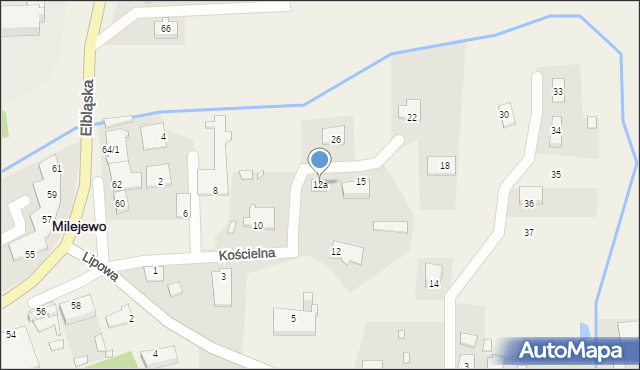 Milejewo, Kościelna, 12a, mapa Milejewo