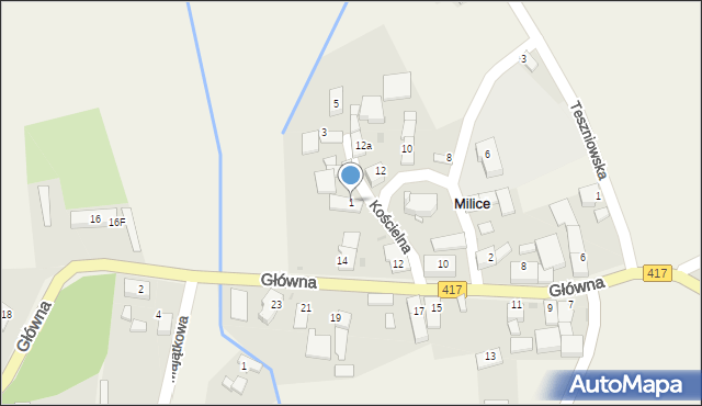 Milice, Kościelna, 1, mapa Milice