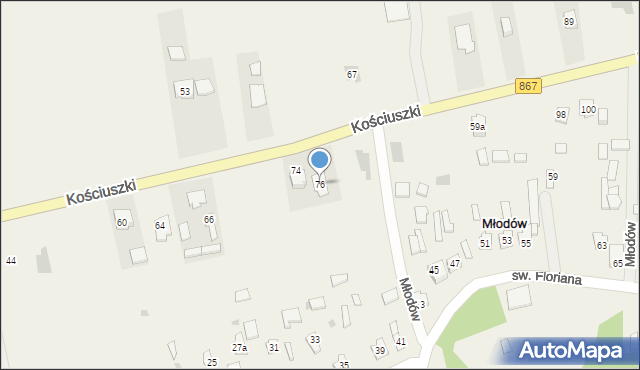 Młodów, Kościuszki Tadeusza, gen., 76, mapa Młodów