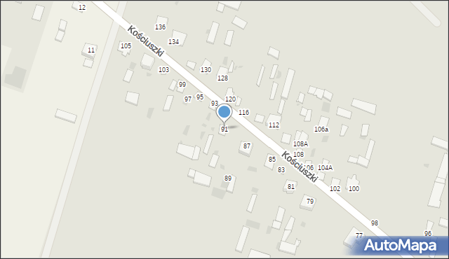 Mordy, Kościuszki Tadeusza, gen., 91, mapa Mordy