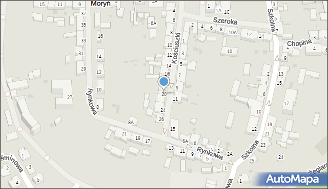 Moryń, Kościuszki Tadeusza, gen., 20, mapa Moryń