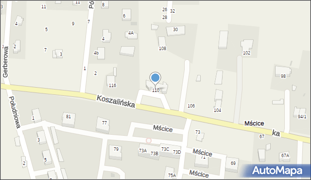 Mścice, Koszalińska, 110, mapa Mścice