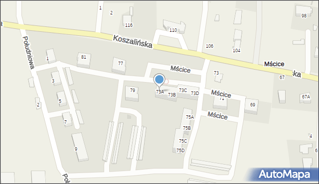 Mścice, Koszalińska, 73A, mapa Mścice