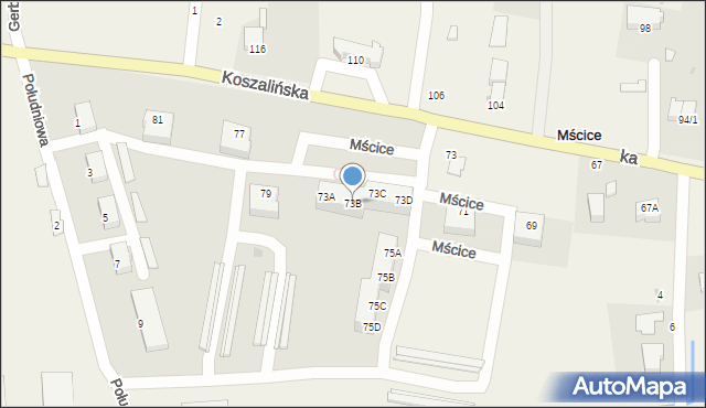 Mścice, Koszalińska, 73B, mapa Mścice