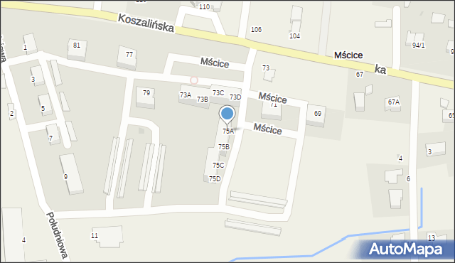 Mścice, Koszalińska, 75A, mapa Mścice