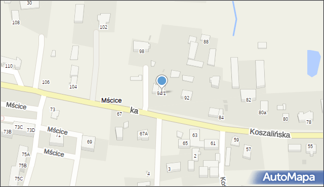 Mścice, Koszalińska, 94/1, mapa Mścice