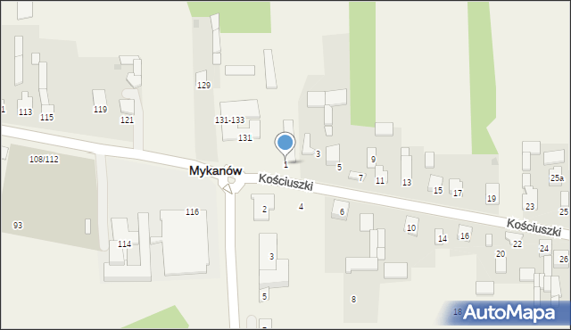 Mykanów, Kościuszki Tadeusza, gen., 1, mapa Mykanów