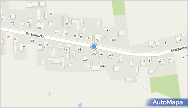 Mykanów, Kościuszki Tadeusza, gen., 102, mapa Mykanów