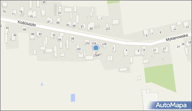 Mykanów, Kościuszki Tadeusza, gen., 104A, mapa Mykanów