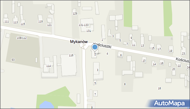 Mykanów, Kościuszki Tadeusza, gen., 2, mapa Mykanów