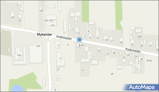 Mykanów, Kościuszki Tadeusza, gen., 6, mapa Mykanów