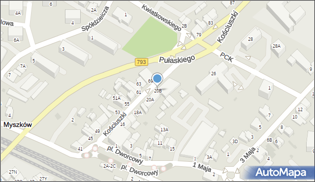 Myszków, Kościuszki Tadeusza, gen., 20B, mapa Myszków