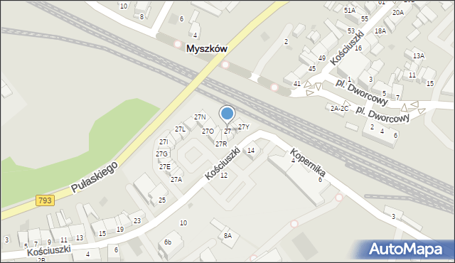 Myszków, Kościuszki Tadeusza, gen., 27, mapa Myszków