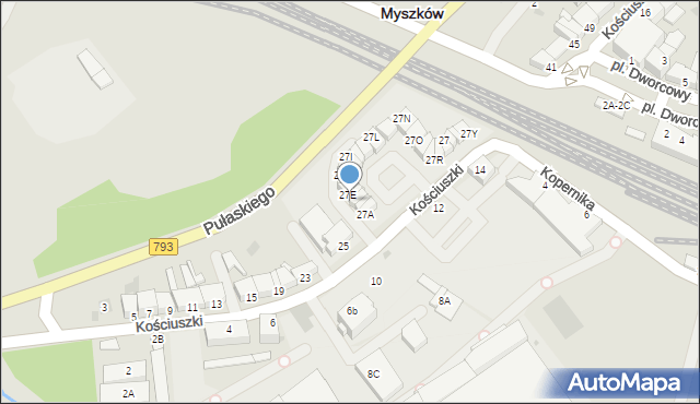 Myszków, Kościuszki Tadeusza, gen., 27D, mapa Myszków