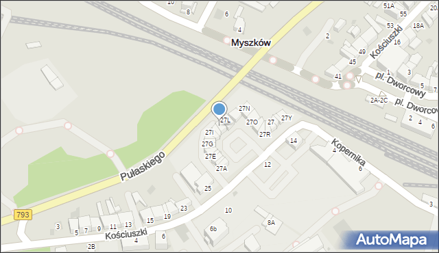 Myszków, Kościuszki Tadeusza, gen., 27K, mapa Myszków