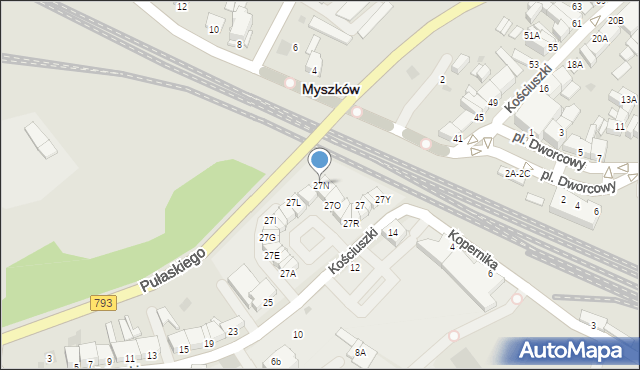 Myszków, Kościuszki Tadeusza, gen., 27N, mapa Myszków