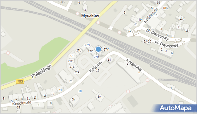 Myszków, Kościuszki Tadeusza, gen., 27S, mapa Myszków