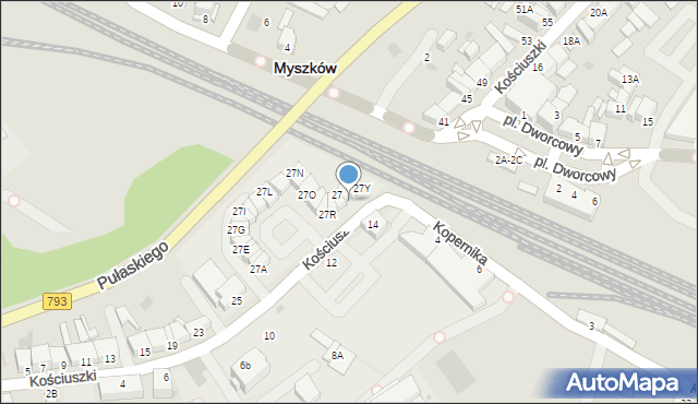 Myszków, Kościuszki Tadeusza, gen., 27U, mapa Myszków
