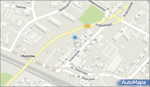 Myszków, Kościuszki Tadeusza, gen., 51A, mapa Myszków