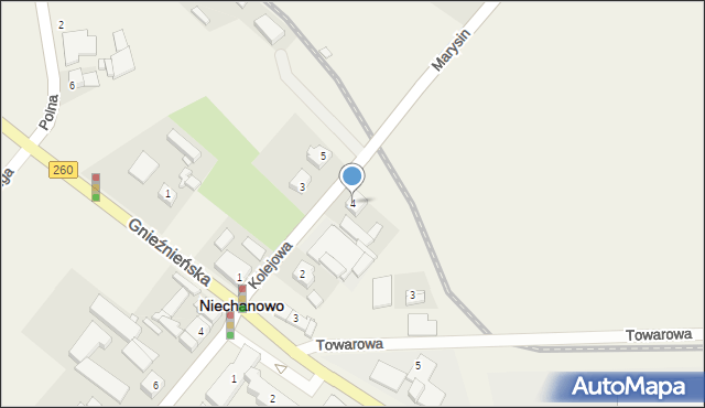 Niechanowo, Kolejowa, 4, mapa Niechanowo