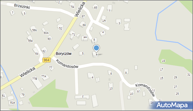 Niepołomice, Komandosów, 7, mapa Niepołomice