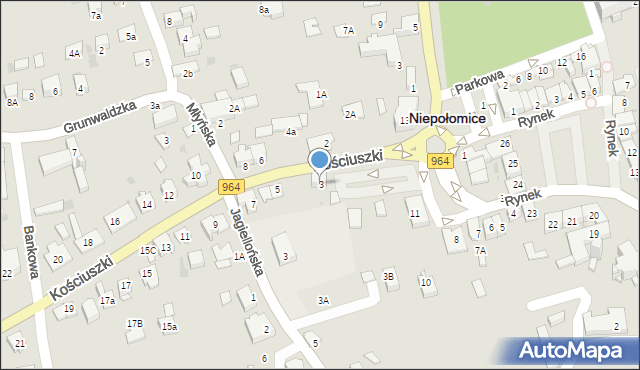 Niepołomice, Kościuszki Tadeusza, gen., 3, mapa Niepołomice