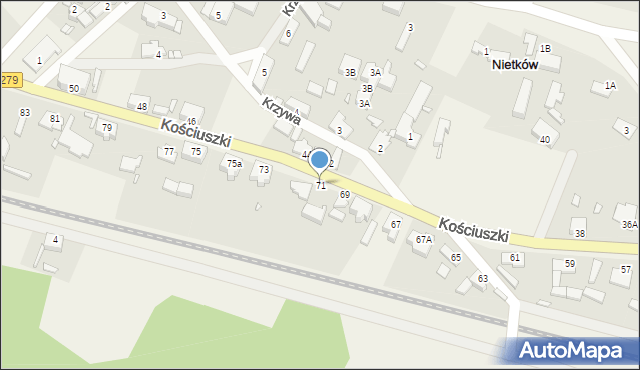 Nietków, Kościuszki Tadeusza, gen., 71, mapa Nietków