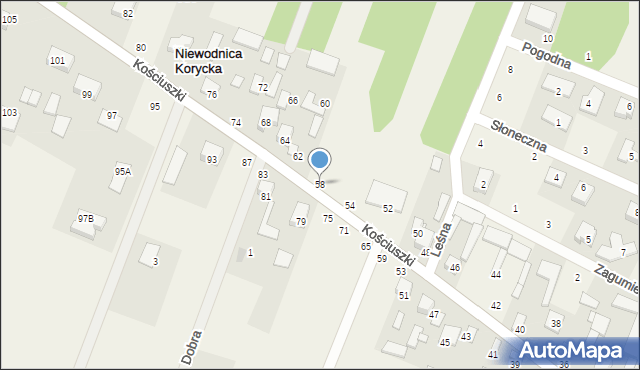 Niewodnica Korycka, Kościuszki Tadeusza, gen., 58, mapa Niewodnica Korycka