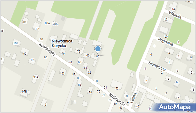 Niewodnica Korycka, Kościuszki Tadeusza, gen., 60, mapa Niewodnica Korycka