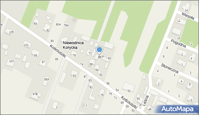 Niewodnica Korycka, Kościuszki Tadeusza, gen., 66, mapa Niewodnica Korycka