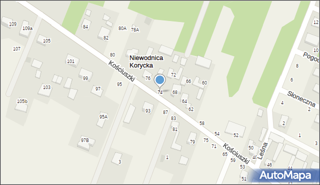 Niewodnica Korycka, Kościuszki Tadeusza, gen., 74, mapa Niewodnica Korycka