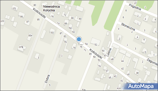 Niewodnica Korycka, Kościuszki Tadeusza, gen., 77, mapa Niewodnica Korycka