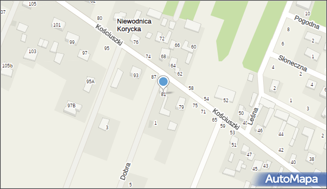 Niewodnica Korycka, Kościuszki Tadeusza, gen., 81, mapa Niewodnica Korycka