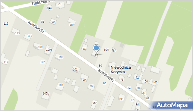 Niewodnica Korycka, Kościuszki Tadeusza, gen., 82, mapa Niewodnica Korycka