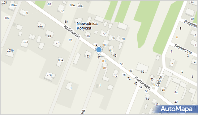 Niewodnica Korycka, Kościuszki Tadeusza, gen., 87, mapa Niewodnica Korycka