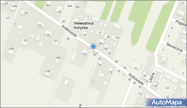 Niewodnica Korycka, Kościuszki Tadeusza, gen., 89, mapa Niewodnica Korycka