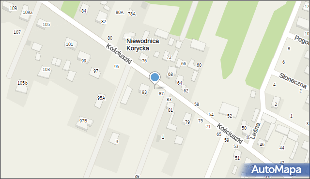 Niewodnica Korycka, Kościuszki Tadeusza, gen., 91, mapa Niewodnica Korycka