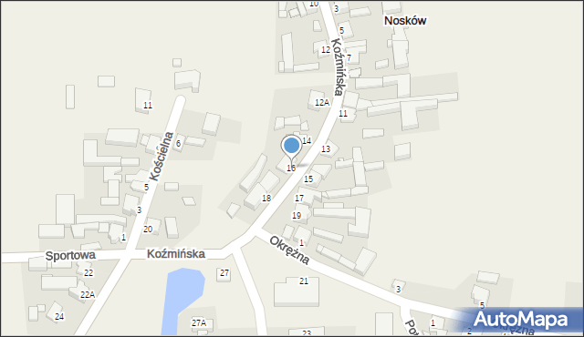 Nosków, Koźmińska, 16, mapa Nosków