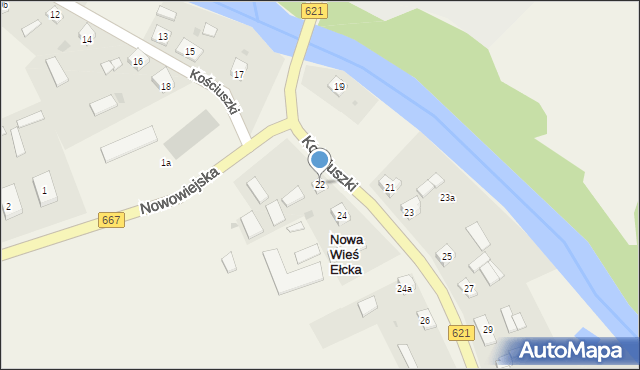 Nowa Wieś Ełcka, Kościuszki Tadeusza, gen., 22, mapa Nowa Wieś Ełcka