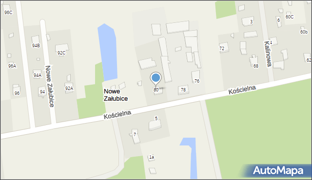Nowe Załubice, Kościelna, 80, mapa Nowe Załubice