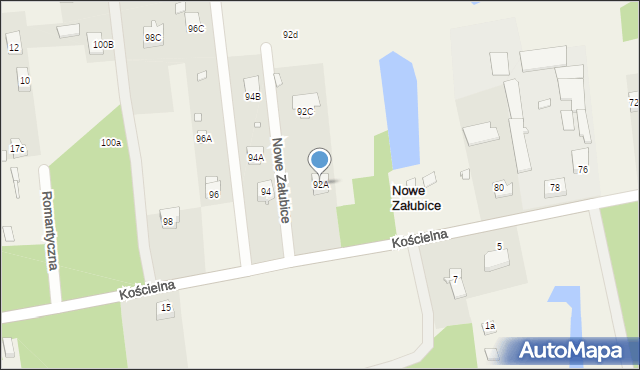 Nowe Załubice, Kościelna, 92A, mapa Nowe Załubice