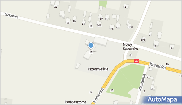 Nowy Kazanów, Konecka, 12, mapa Nowy Kazanów