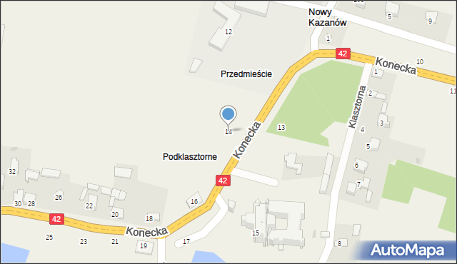 Nowy Kazanów, Konecka, 14, mapa Nowy Kazanów