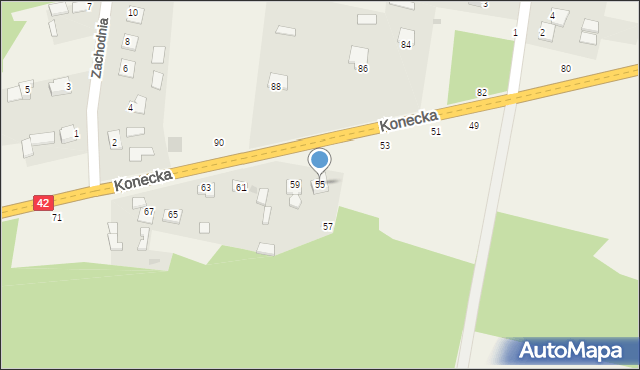 Nowy Kazanów, Konecka, 55, mapa Nowy Kazanów