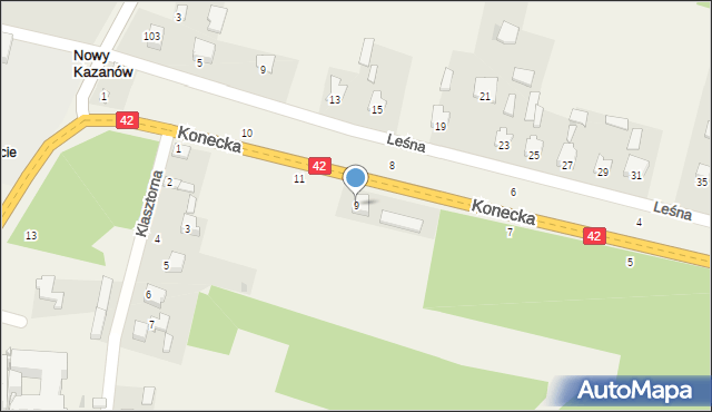 Nowy Kazanów, Konecka, 9, mapa Nowy Kazanów